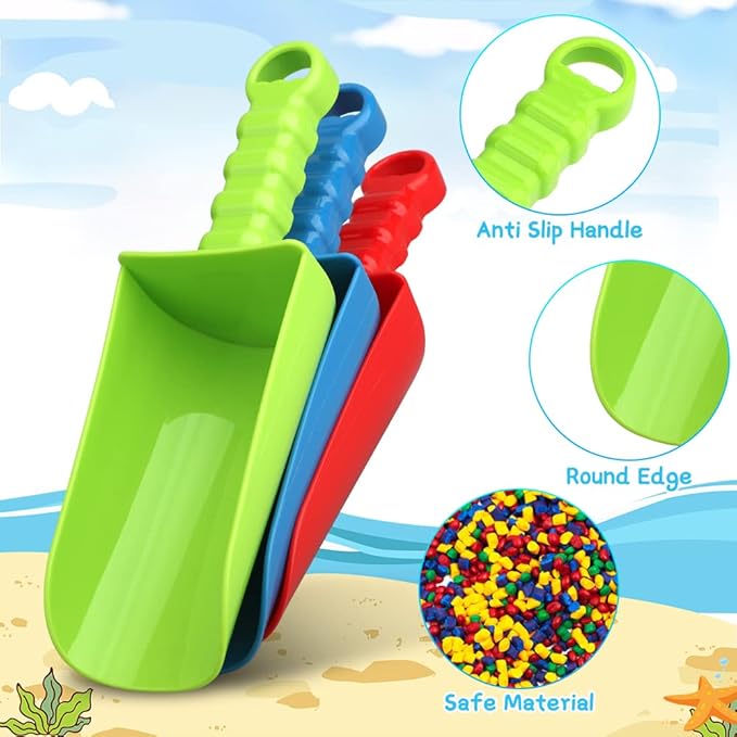LNCOJOLM 3 PCS Thick 9" Beach Shovel Spade Scoop Trowel Sand Toys for Kid Toddler Adult, Plastic Heavy Duty Garden Digging Planting Shovel Tool Kit Sandbox Toys Gift Set Party Favor