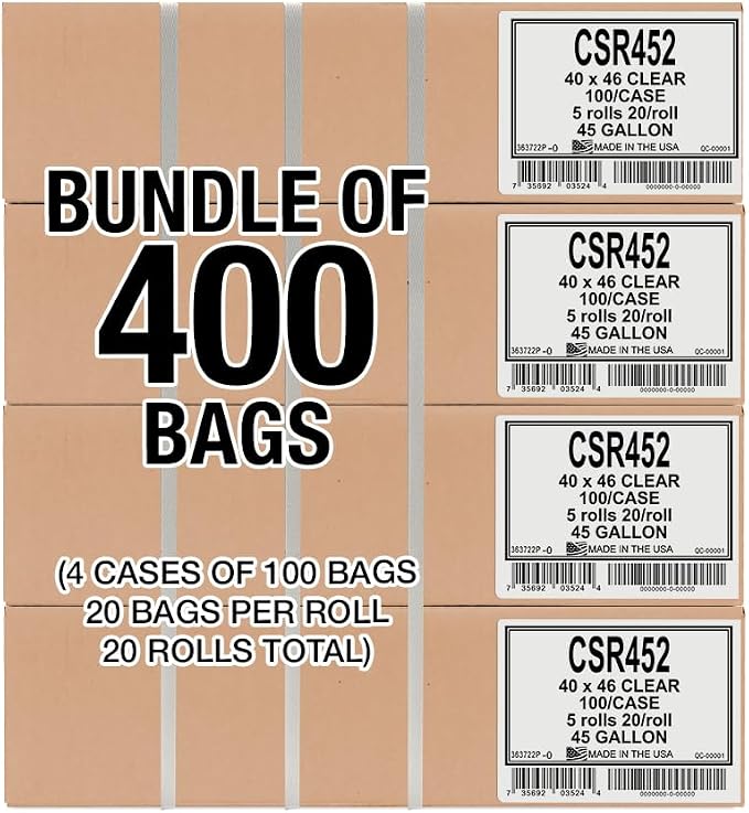 45 Gallon Clear Trash Bags - (Huge 400 Pack) - 40" x 46" - 1.5 MIL (Equivalent) - CSR Series - Heavy Duty Industrial Liners Clear Garbage Bags for Recycling, Contractors, Storage, Outdoor