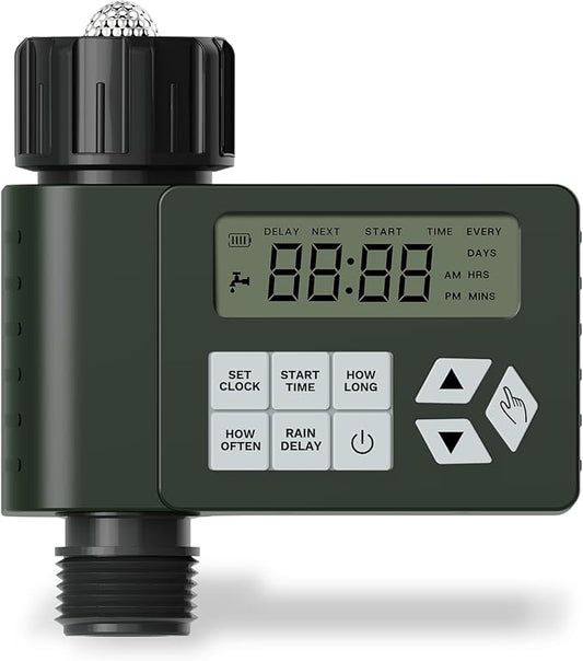 Hose Faucet Water Timer for Outdoor Garden, Ortis Programmable Sprinkler Timer with Rain Delay/Manual/Automatic Mode, IP67 Leak-Proof Design for Lawn Yard, 1 Outlet