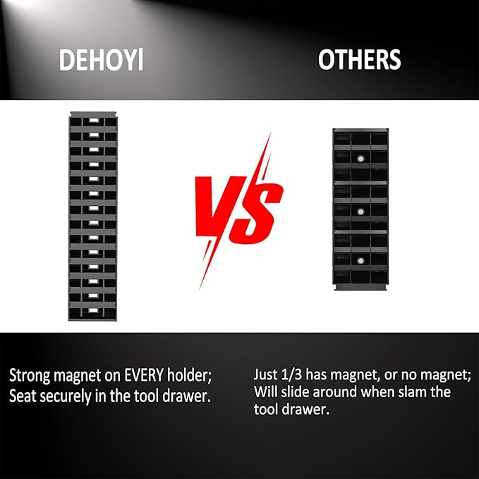 DEHOYI 80 pcs MAGNETIC Modular Wrench Organizers for Tool Drawers - Wrench Rack with Metric & SAE Labels, Perfect Tool Storage Holder. Gift for father, brother and boyfriend (With Magent) (Black)