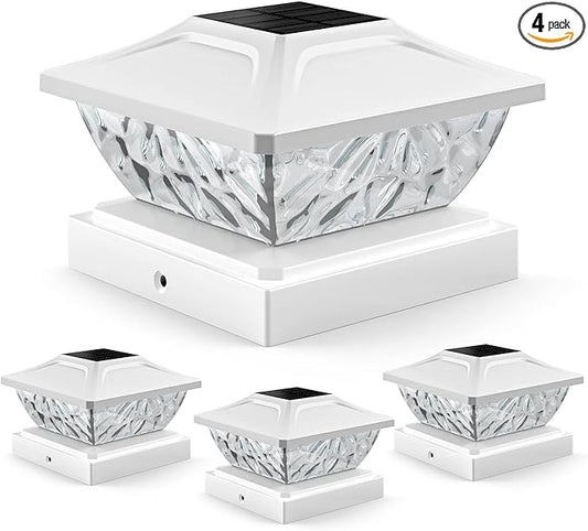 4 Pack Solar Post Cap Lights, 2 Modes Bright Solar Post Lights Outdoor Waterproof, Outdoor Post Lights Solar Powered Deck Lights for 4x4 4.5x4.5 5x5 Posts for Garden Decor