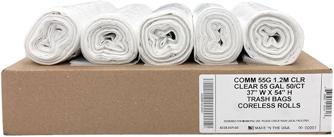 Ultrasac Heavy Duty 55 Gallon Clear Trash Bags - (Value 200 Pack) - 1.5 MIL equivalent Industrial Strength Plastic 37" x 54" for 50-55 Gal Cans -Fits Toter, Rubbermaid Brute, Carlislie Bronco etc.