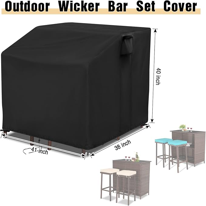 41 Inch Waterproof Outdoor Bar Set Cover 41"x38"x40", Heavy Duty Wicker 5 Piece Patio Furniture Set Cover ,Balcony Bar Set with Stools Covers