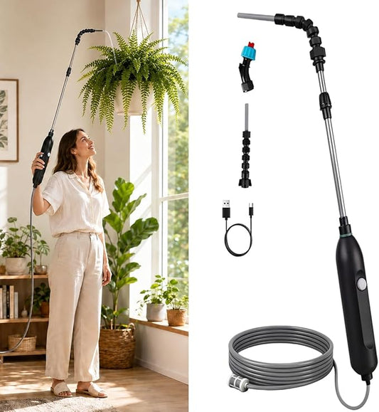 High Reach Plant Waterer for Indoor Plants, Electric Hanging Plant Waterer with 25.6"–35.4" Telescoping Watering Wand, 2000mAh Rechargeable Indoor Plant Watering Device with 6.8 ft Hose & Spray Nozzle
