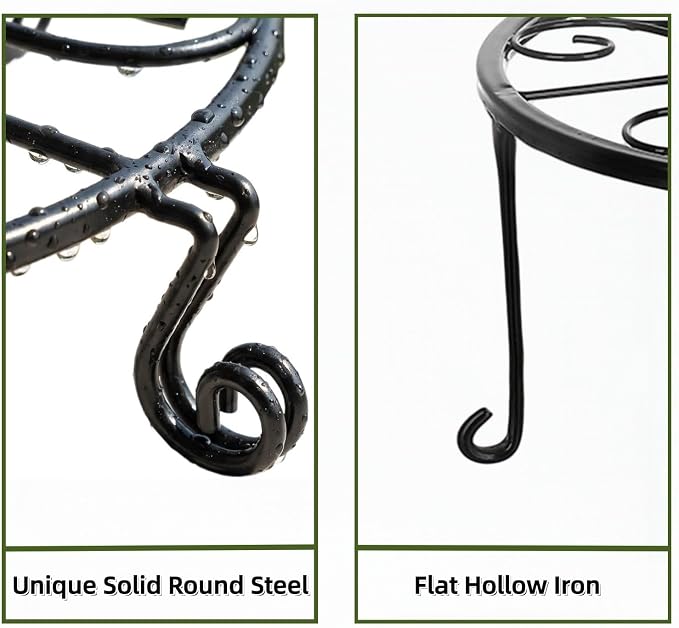 NSYOOMH 2 pack 8" Rustproof Black Metal Plant Stands Heavy Duty Plants Holder Outdoor Indoor, Round Wrought Iron Sturdy Flower Planter Pot Stand, Corner Gardening Inside Potted Plant Riser - 8Inches