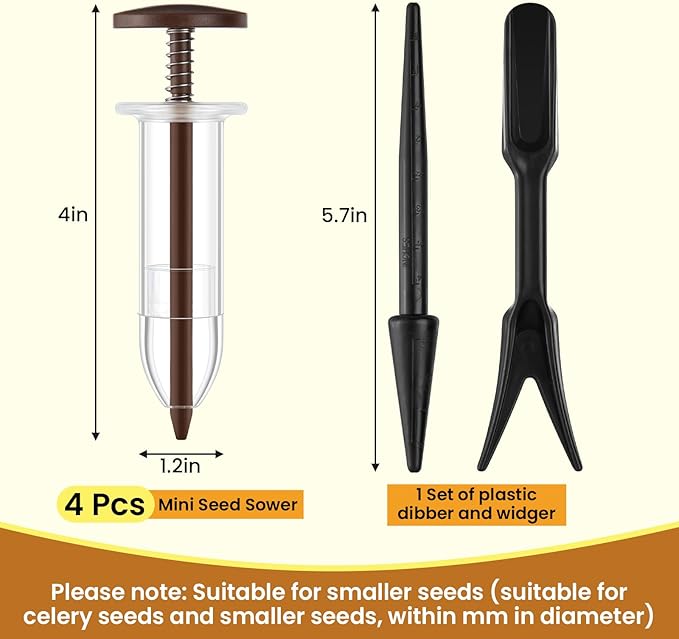 Flutesan 6 Pcs Mini Sowing Seed Dispenser Sower with 2 Transplanting Tools Hand Spreader Garden Seed Planter for Carrot Lettuce Grass and Spinach Sower(Brown)