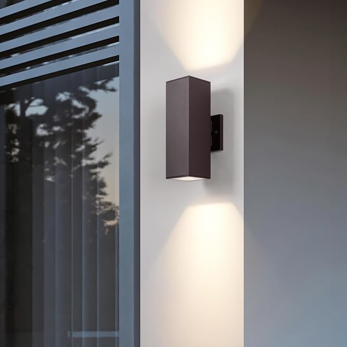 mirrea Modern Outdoor Porch Light Patio Light in 2 Lights with Aluminum Rectangular Tube and Tempered Glass Cover Waterproof Wall Sconce 2 Pack Oil Rubbed Bronze