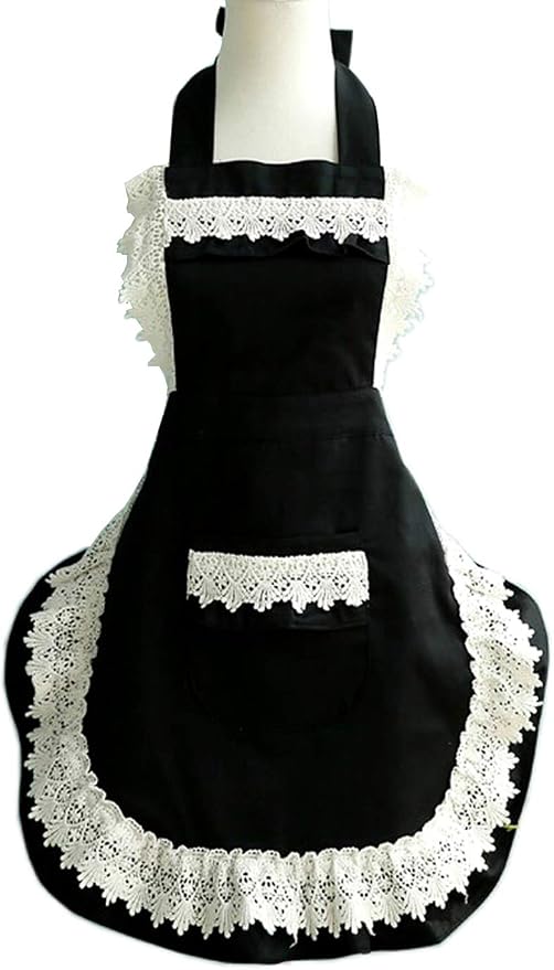 Hyzrz Lovely Home Work Adjustable Apron Shop Cake Kitchen Cooking Aprons for Women Girls with Pocket for Gift,Black