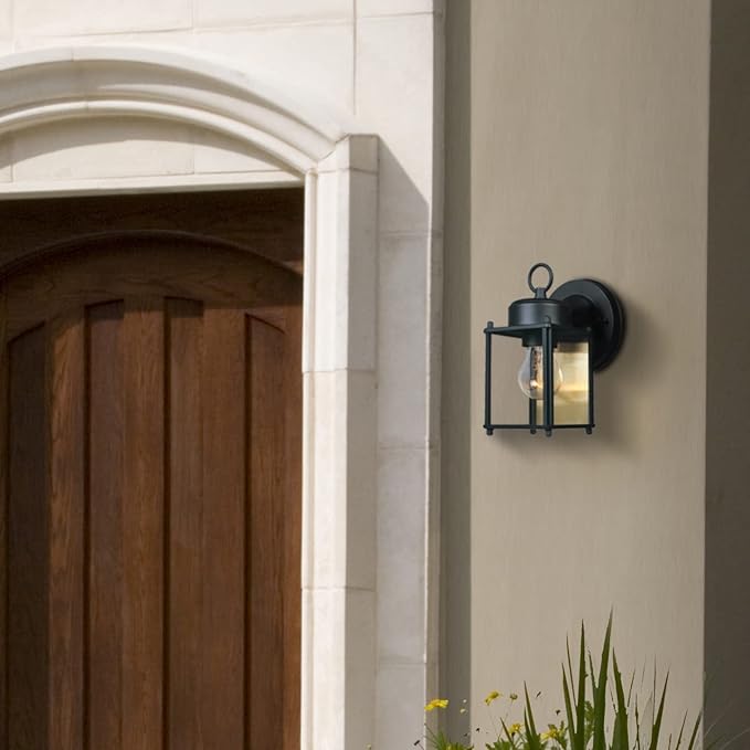 DESIGNERS FOUNTAIN Preston Outdoor Light Fixture, 8 Inch Exterior Wall Lantern Sconce for Front Door, Patio and Porch, Black, 1161-BK (Pack of 2)