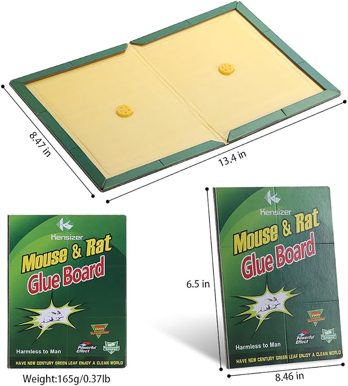 Kensizer 12-Pack Mouse Rat Glue Trap, Super Sticky Adhesive Glue Board Traps for Mice Rats Catches Indoor&Outdoor, Trampas para Ratones, Extra Strength Heavy Duty Large Size Pads