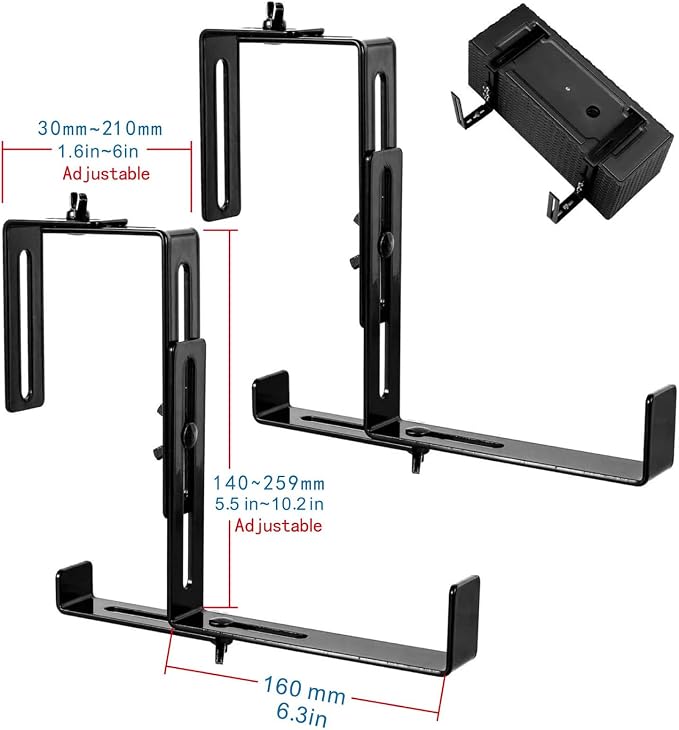 Leinuosen 4 Pcs Adjustable Window Boxes Brackets Planter Box Bracket Heavy Duty Deck Railing Hanging Flower Stand for Windowsill Garden Fence Balcony (Black)