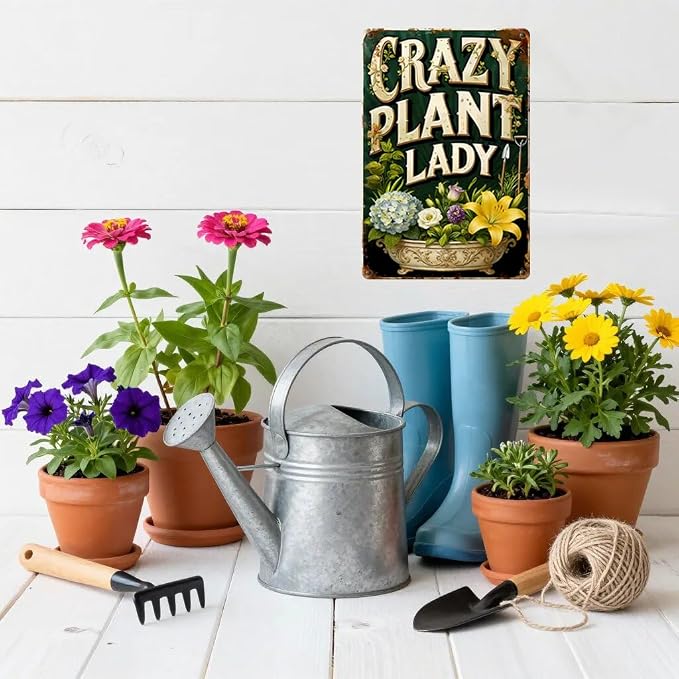 Funny Garden Signs, Vintage Garden Gift, Garden Decor for Outside, Crazy Plant Lady Sign, Weatherproof Aluminum Outdoor Decor for Patio Yard Greenhouse Home, Wall Decor 8x12 Inch