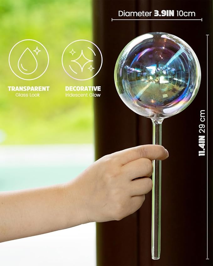 Glass Iridescent Self Watering Globes, 17 oz Rainbow Glass Plant Watering Globes, 500ml Self Watering Planter Insert Bulbs, Automatic Waterer Spikes for Indoor&Outdoor potted Plants, Large, 2 Pack