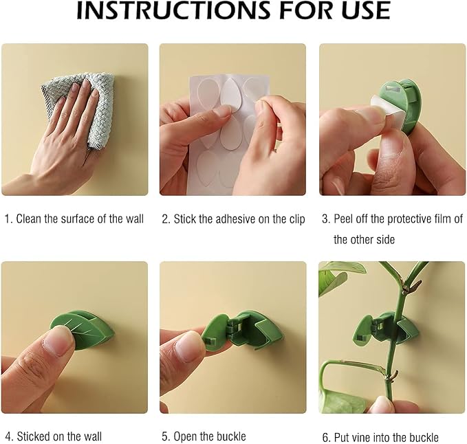 LUCKJUJU 100 Pcs Plant Climbing Wall Fixture Clips Self-Adhesive Hook Vines Traction Clips Invisible Holder Garden Green Leaf Simulation Self-Adhesive Hook Wire Fixing Supporting
