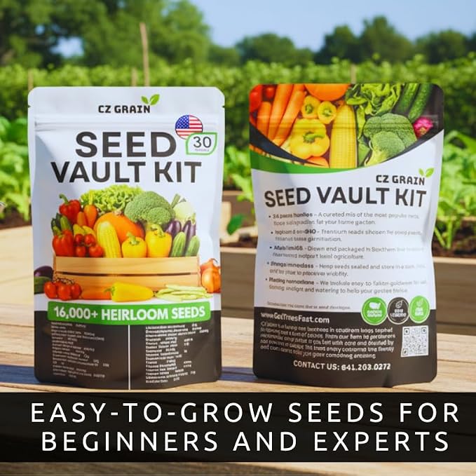 Seed Vault Kit – 30 Variety Heirloom Garden Seed Packets – 16,000+ Non-GMO Seeds for Planting – Survival Garden Starter Set – 30 Plant Markers Included