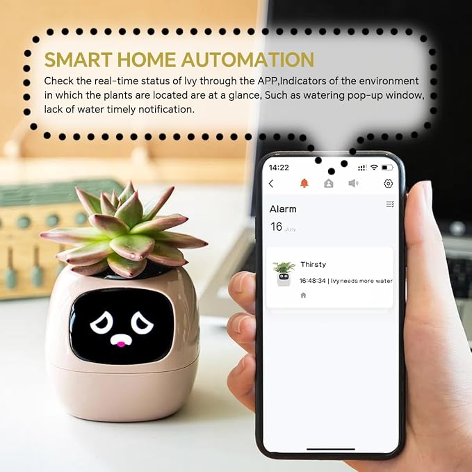 Smart Pet Planter, Smart Plant Pot, With Artificial Intelligence, Time Weather Display, And Multiple Expressions Animation,Lovely Plant Companion, For Desktop Decoration, Gifts,Plant-Free (Pink)