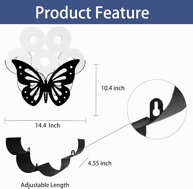 Butterfly Toilet Tissue Holder,Animal Paper Holders,Decorative Metal Papers Holder,Funny Toilet Animal Storage for Bathrooms,Bathroom Paper Organizer for Extra 8 Rolls Wall Mounted Art Decor