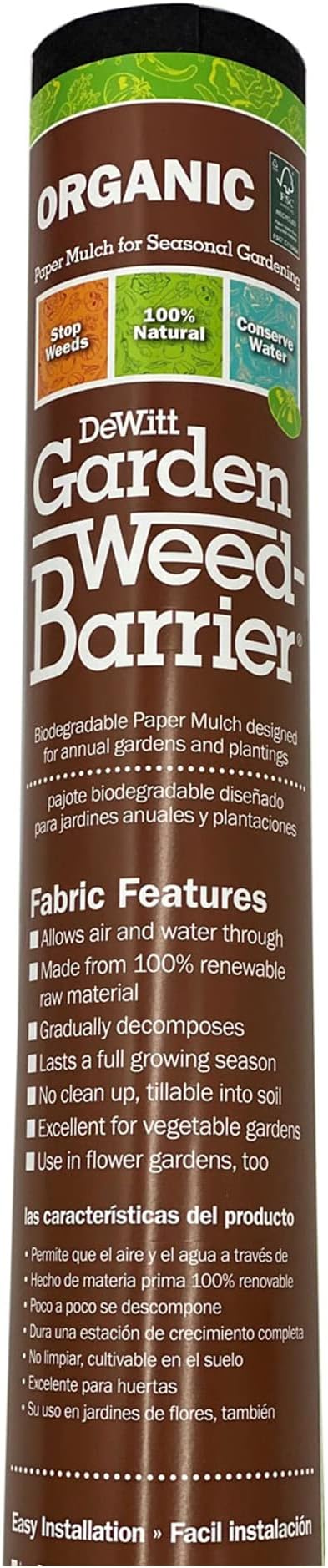 Dewitt Garden Weed Barrier Natural Paper Mulch, Black, 2 x 40 Feet – Organic Gardening Ground Cover Mat for Vegetable Gardens, Beds, Greenhouse, and Outdoor Planting Areas