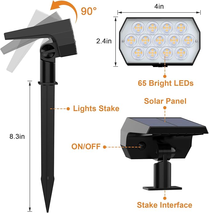 WELALO Solar Spot Lights Outdoor, [10 Pack/65 LED/3 Modes] 2-in-1 Solar Landscape Spotlights, Solar Powered Security Lights, IP68 Waterproof Wall Lights for Walkway Yard Garden Driveway(Warm White)