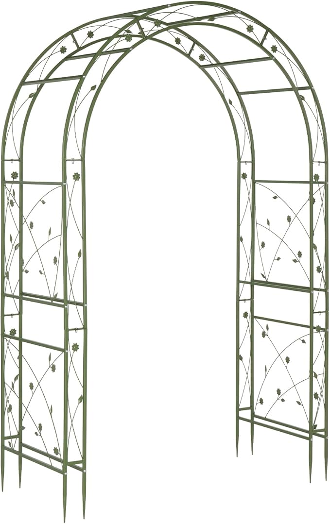 VINGLI Garden Arbor, Arch for Wedding Ceremony Party, Christmas Garden Decor Steel Garden Trellis for Plant Climbing, Pergola for Garden, Backyard, Lawn (Arch Top, Olive Green)