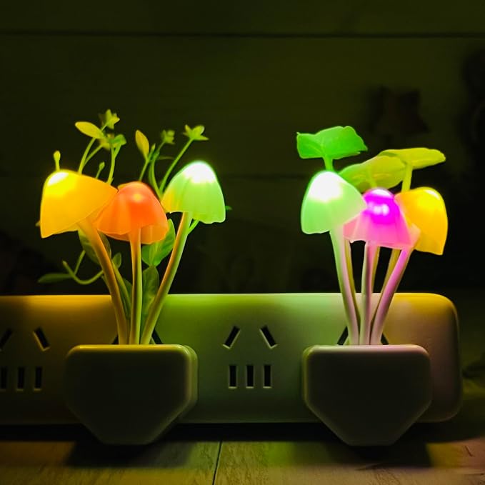Sensor LED Mushroom Night Lights - Plug into Wall Plant Cute 7 Color Changing Dream Bed Lamp, Energy Saving Nightlight for Kids Adults Bedroom, Bathroom, Toilet, Stairs, Kitchen, Hallway Corridor