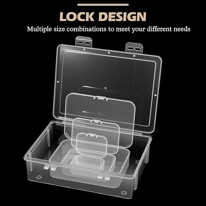 24 Packs Small Clear Plastic Beads Storage Containers Box with Hinged Lid for Storage of Small Items, Crafts, Jewelry, Hardware(Multiple Sizes)
