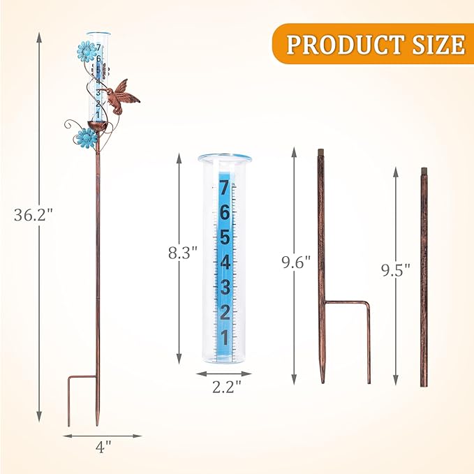 WONDER GARDEN Rain Gauge Outdoor, Decorative Rain Gauges Outdoors Best Rated with Hummingbird and Flower, Freeze Proof Water Rain Measure Gauge for Yard Patio Lawn Garden Decor