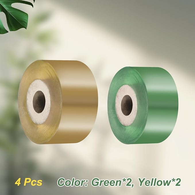 HARFINGTON 4 Rolls Fruit Tree Grafting Tape 2CM 3CM Width 100M Length PVC Stretchable Garden Grafting Tool Plants Self Adhesive Floristry Film for Floral Tree and Poly Budding, Yellow Green