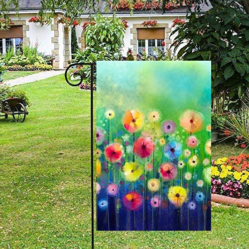 Watercolor Abstract Spring Summer Seasonal Green Floral Flowers Painting Art Garden Yard Flag 12"x 18" Double Sided Polyester Welcome House Flag Banners for Patio Lawn Outdoor Home Decor