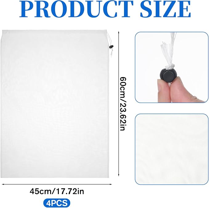 4 Pcs Large Size Pool Vacuum Bag Replacement Nylon Pool Leaf Vacuum Bag Filter with Drawstring 24 x 18 in Fine Mesh Net Bags Cleaner for Leaf & Debris