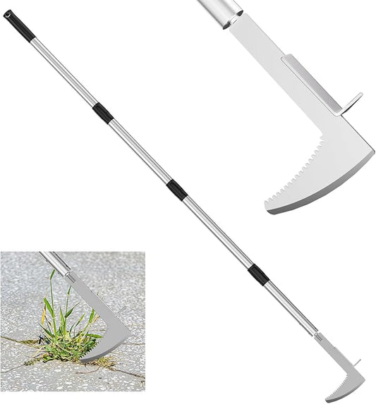 Crack Weeder, Stainless Steel Crevice Weeding Tool with 22'' to 64'' Adjustable Long Handle, L-Shaped Manual Weed Puller Spatula, Weed Remover Gardening Tool for Sidewalks Driveways Patio Pavers Rocks