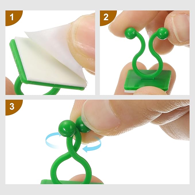 uxcell 100Pcs Plant Climbing Wall Fixture Clips, Plant Fixer Self-Adhesive Hooks Wire Fixing Supporting for Indoor Outdoor Decoration and Cable Wire Fixing (White, 9.5mm/0.37")