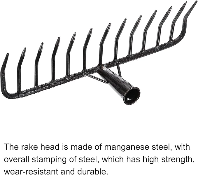 HARFINGTON Garden Rake Replacement Head 13 Tines Cast Iron Rake Head for Garden Preparation Leaf Debris Cleanup Soil Aeration Educational Tool, Black
