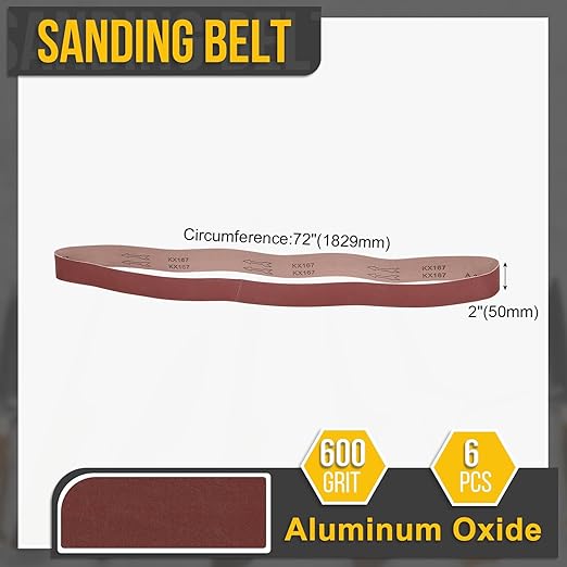 2 x 72 Inch Sanding Belt, 6 Pcs 600 Grit Knife Sharpener Belts Work Sharpening for Belt Sander Knife Carving Tool Metal Working