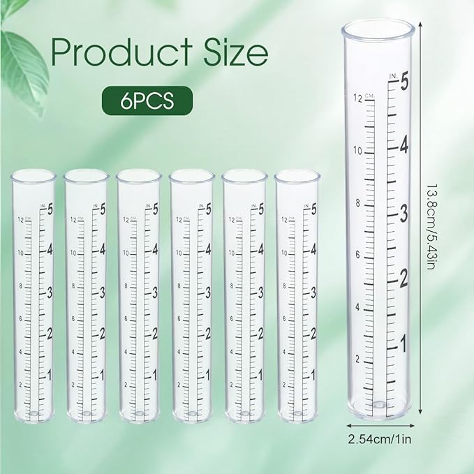 erioctry 6 Pcs 5" Plastic Rain Gauge Replacement Tubes Inner Measuring Tube for Outdoor Yard Garden