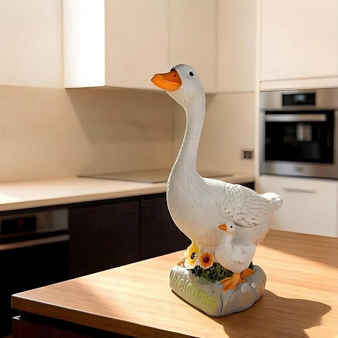 Desk Goose Figurines 9.5 Inch Desktop Goose Statue Garden Statues & Sculpture for Patio, Porch, Office and Lawn, Memorial Stone and Gifts for Mom Goose Lover