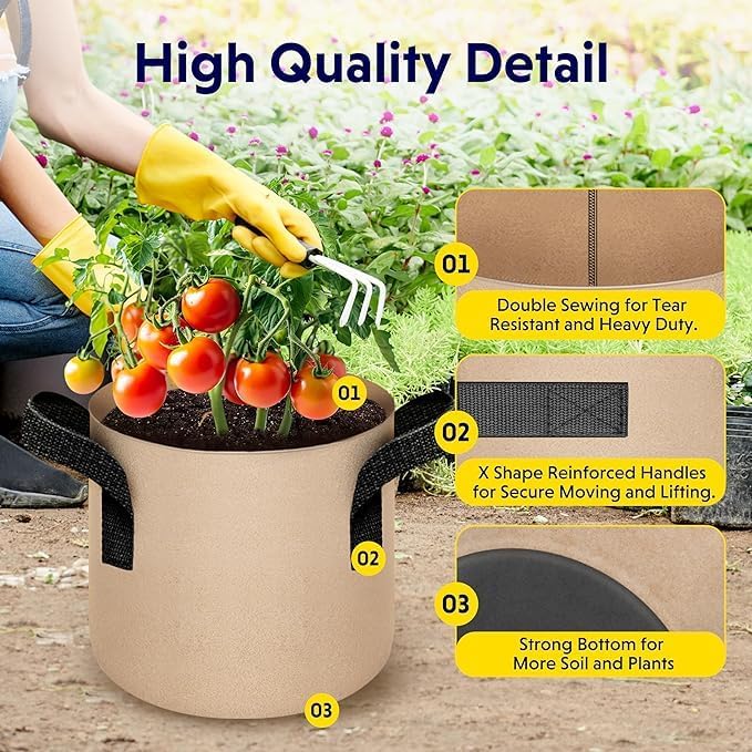 iPower 3 Gallon Grow Bags Nonwoven Fabric Pots Aeration Container with Strap Handles for Garden and Planting, 10-Pack Tan