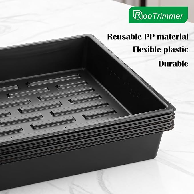 RooTrimmer 20 Pack Nursery Pots Trays (16.5"x13.2"x2.8"), Plastic Seed Starter Trays, Durable Carrying Seedling Starter Tray, Reusable Tray for Planting and Collecting Drainage Water (Black)