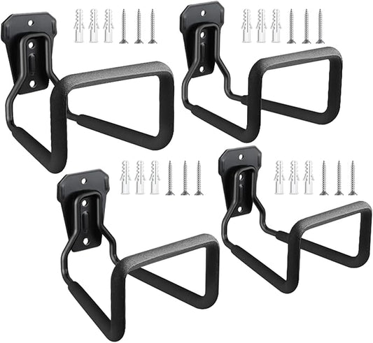 Hose Holder Stand Wall Mount, 4Pcs Heavy Duty Garden Hose Hanger Reel, Metal Water Pipe Tube Hooks Rack for Outside Yard, Garage, Storage Organizer - Black