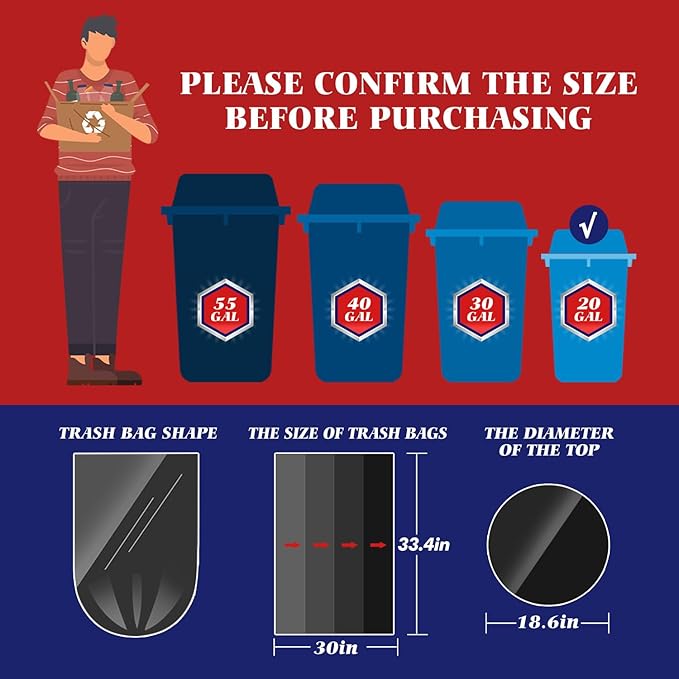 Teivio Black Large Trash Bags 20-25 Gallon 200 Count | Large Multipurpose | Fit 15,16,18,20,21 gallon Garbage Bin Liner | Kitchen | Lawn And Leaf Bags Outdoor Yard Waste Bag | Workshops Trash