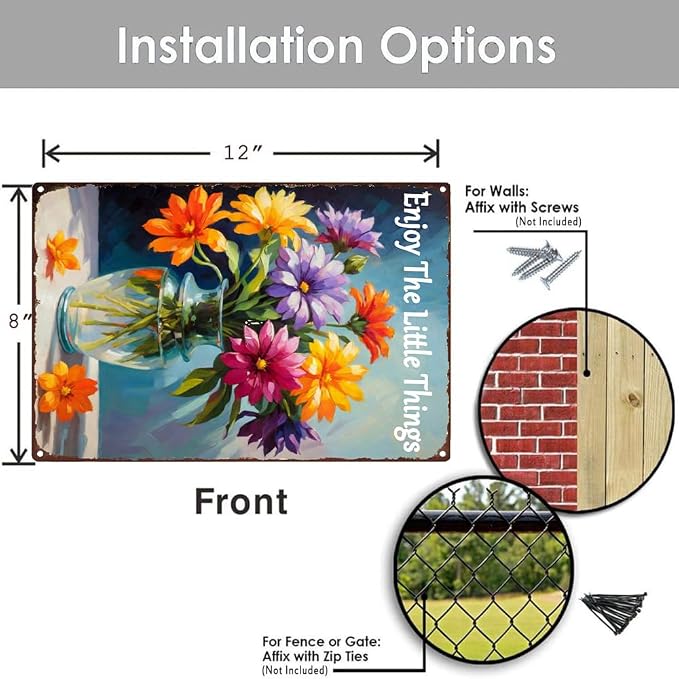 Garden Signs Outdoor Garden Decor Vintage Metal Tin Sign Enjoy The Little Things Sign Funny Fresh Flowers Sign Outdoor Signs For Porch Patio Wall Decor Farmhouse Country Home Decorative 8x12inch