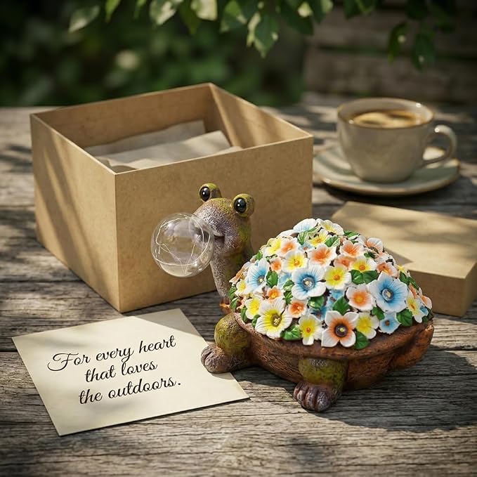 Solar Outdoor Mossy Turtle Garden Statue with Globe Light, Garden Decor for Outside, Yard Decorations for Patio Porch, Gifts for Women Mom Grandma