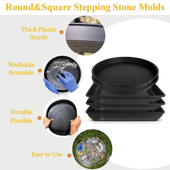 Round Stepping Stone Molds, 7 Pack Cement Paver Mold for Concrete 12.7'' 13.2'' Plastic Brick Concrete Molds and Forms for Walkways Garden Pavement