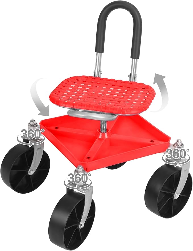 360° Swivel Swivel Garden Cart with Seat, Height Adjustable Garden Rolling Stool with Tool Tray & Wheels,Heavy Duty Gardening Stool for Adults, Seniors, Knee Pain Relief, Patio and Yard Use