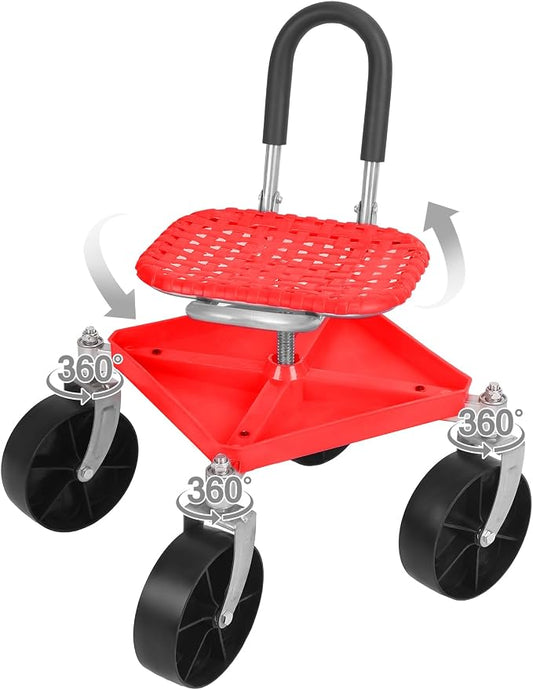 360° Swivel Swivel Garden Cart with Seat, Height Adjustable Garden Rolling Stool with Tool Tray & Wheels,Heavy Duty Gardening Stool for Adults, Seniors, Knee Pain Relief, Patio and Yard Use