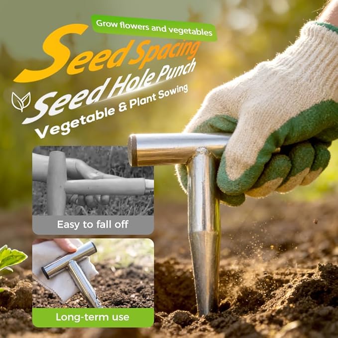 Stainless Steel Plant Hole Digger, Handheld Garden Dibber, Seed Planter Tool for Sowing, Fertilizing, Transplanting, Bulb,Vegetable Seed Planting, Pointed Garden Loosening Tool (1, L)