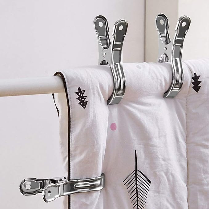 6 Pack 4.7" Stainless Steel Pool Cover Clips, Heavy Duty Pool Cover Clamps for Above Ground Pool Winter Wind Guard, Multipurpose Beach Towel Clips, Laundry Clothespins, Curtain & Quilt Clips