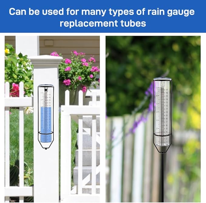 2 Pack Plastic Rain Gauge Replacement Tube with 7 Inch Capacity Freeze Proof Rain Water Gauge for Garden Yard Outdoor, Clear