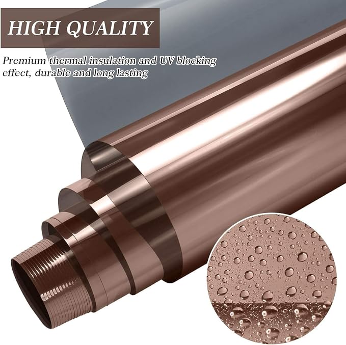 HIDBEA One Way Mirror Window Film, Daytime Privacy Sun Blocking Reflective Window Film Static Cling Heat Control Window Tinting Film for Home and Office, Brown Silver, 35.4 x 78.7 Inch