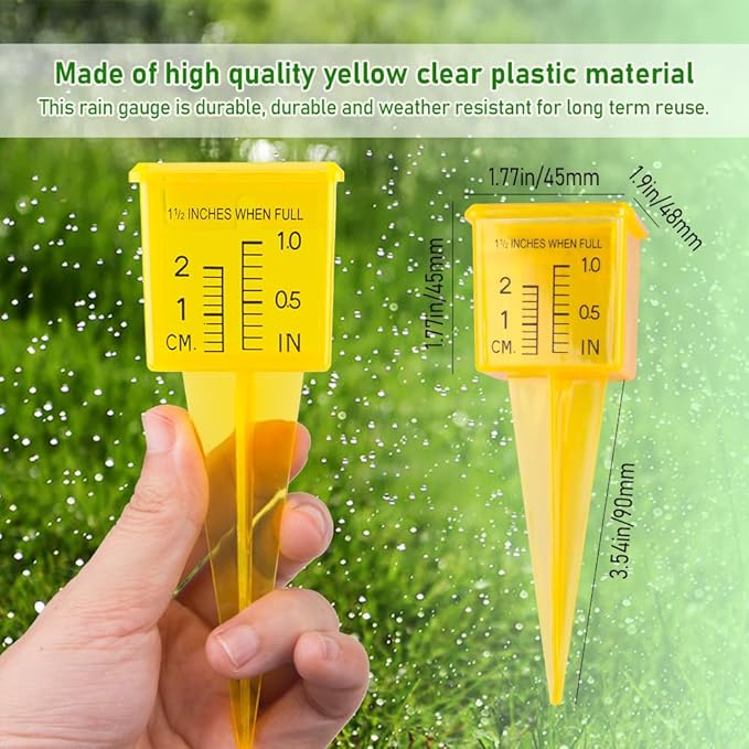 ZORZA Outdoor Rain Gauge Plastic Clear Sprinkler Gauge Rain Measuring Gauge Tool 1.5" Wide Mouth,Bright Yellow,Ideal for Lawn,Yard,Garden,Backyard,Set of 5